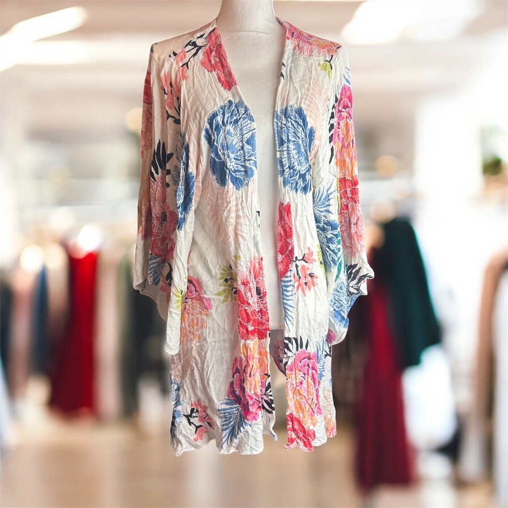 Rip Curl Floral Print Kimono Cardigan Bohemian Lightweight Beach Cover Up XL